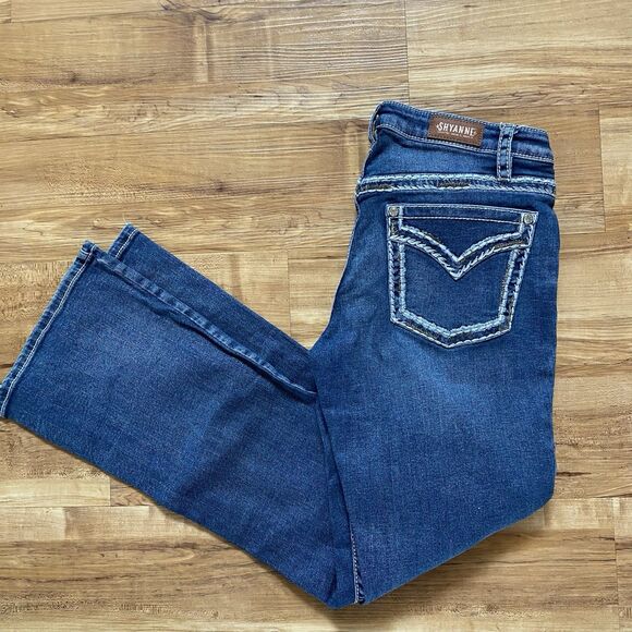 SHYANNE 29x32 Thick Stitch Rhinestone Medium Wash Boot Cut Jeans Short Western - Picture 15 of 15